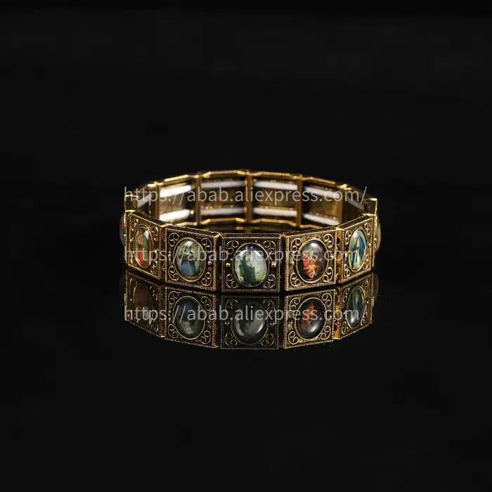 Bracelet Rose catholique avec icône en forme de cœur, jésus, saint ange marie, bijoux religieux à la mode, bracelet élastique en alliage