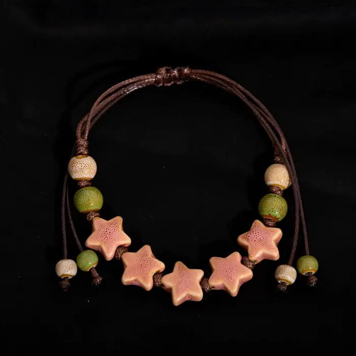 Bracelet réglable fait à la main avec pentagramme, perles en céramique, cordon de cire, bijoux pour femmes, cadeau Original, accessoire de Couple
