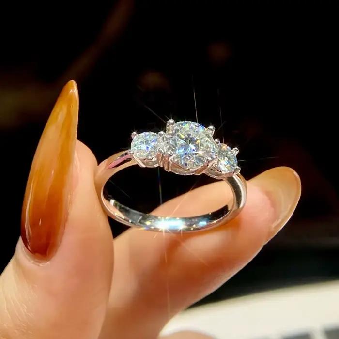 GRA – bague ronde en diamant Moissanite véritable pour femmes, 1,6 ct, en argent Sterling 925, pour fête d'anniversaire, bijoux de luxe de haute qualité