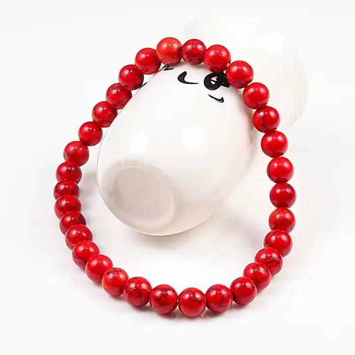 Nouveau 6mm 8mm 10mm perles rouges Bracelets classique élastique extensible pierre naturelle Bracelet Bracelet pour femmes hommes Yoga bijoux
