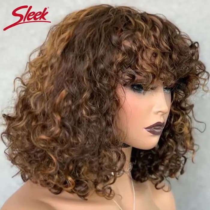 Jerry bouclés court Pixie Bob coupe perruques de cheveux humains avec frange sans colle perruque mettre en évidence miel vague d'eau Blonde couleur perruques pour les femmes