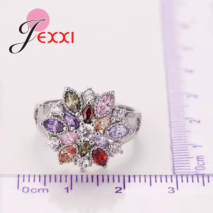Bagues en argent regardé 925 en forme de fleur tournant pour filles, bijoux Bling, accessoires de doigt, mode, vente en gros