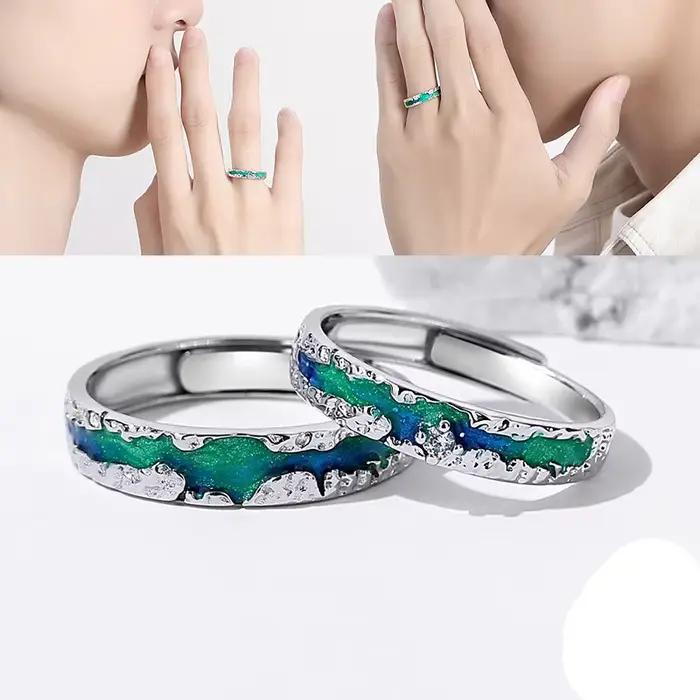 Bague européenne en émail bleu pour hommes et femmes, Aurora, taille réglable, bijoux de couple, cadeau d'anniversaire