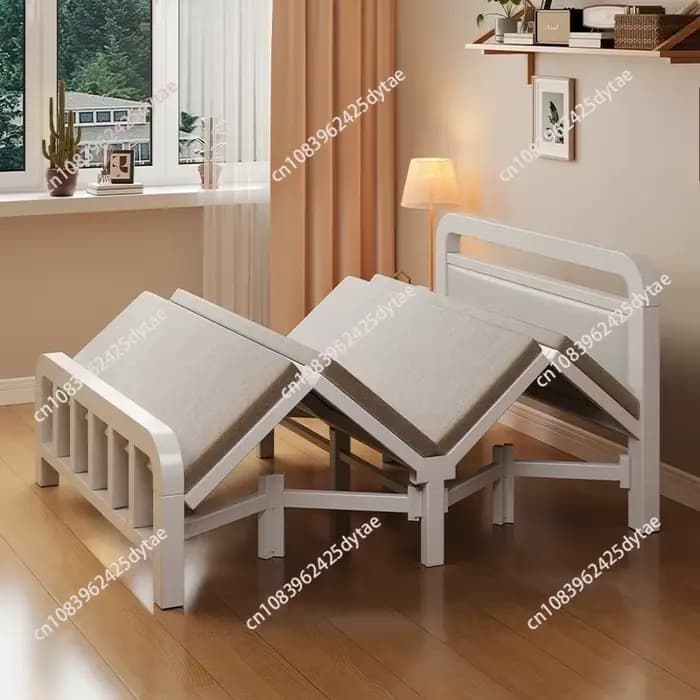 Lit pliant en fer forgé robuste, lit simple en panneau rigide, lit d'appoint stable pour chambre à louer, lit compact empilable avec cadre en fer solide