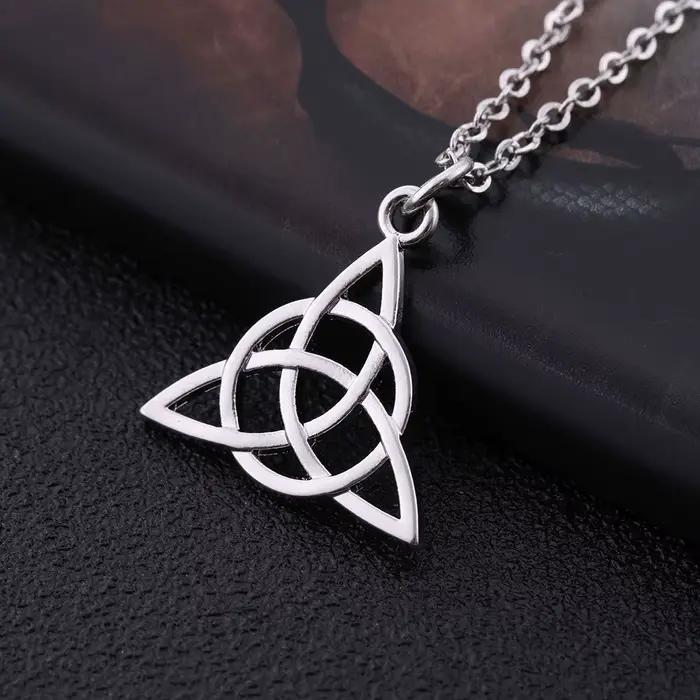 Skyrim-Collier pendentif géométrique noeud d'amour celtique pour femme, argent antique, triquetra, collier JONecklace, amulette, cadeau bijoux
