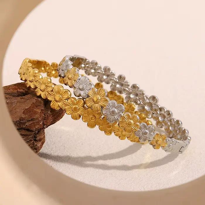 E.B.belle – Mini Bracelet à fleurs ovales Double couleur, plaqué PVD, en acier inoxydable, étanche, accessoires de bijoux pour femmes