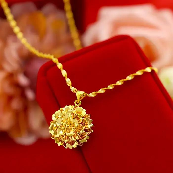 Collier multicouche en forme de fleurs pour femmes, couleur or véritable 18 carats, pour mariage, anniversaire, chaîne Fine, bijoux cadeaux, ne se décolore pas