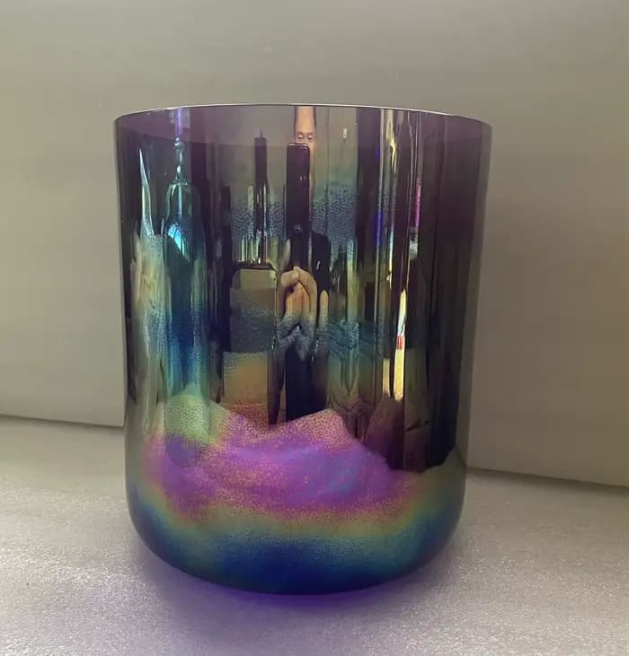 Bol chantant en cristal 8 "432HZ, pas parfait, mur droit, fond plat avec couleurs d'alchimie, note musicale parfaite au hasard