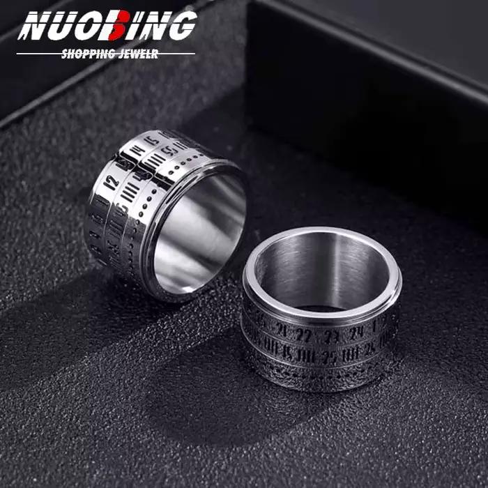 Bague pour hommes lourds de 14mm d'épaisseur Rock Punk en acier inoxydable chiffres arabes rotatif anxiété loisirs sport bijoux cadeau ne se décolore jamais