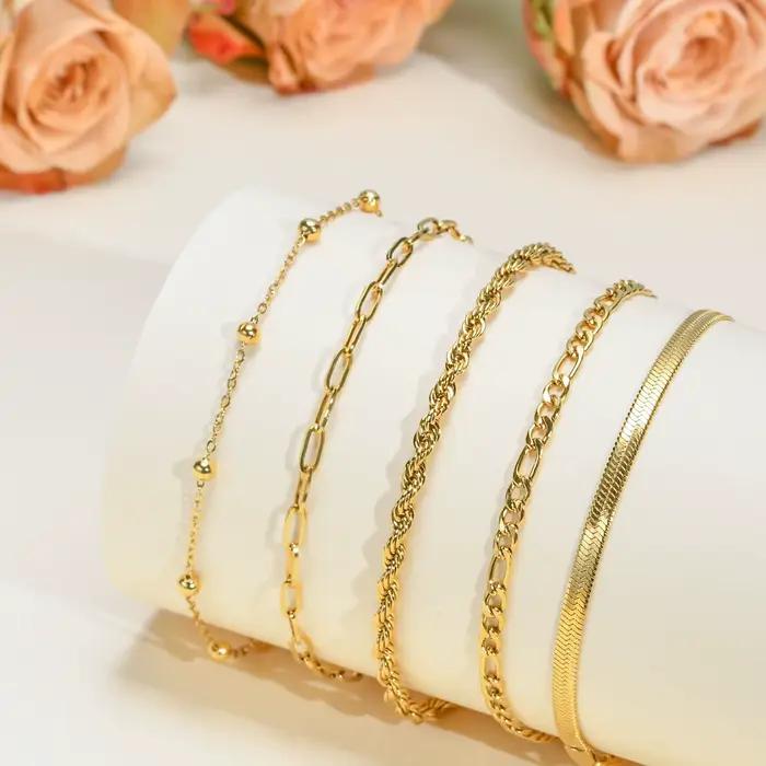JOLink-Ensemble de bracelets plaqués or pour femme, 5 pièces, en acier inoxydable, empilables, superposables, réglables