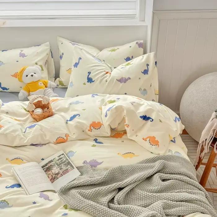 Parures de lit dinosaures pour enfants filles et garçons 2025 – Nouvel ensemble de draps pour lit simple, housse de couette et taie d'oreiller à motif dessin animé (sans garnissage)