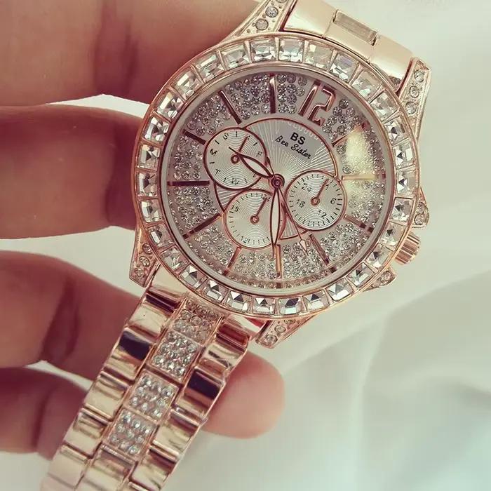 Femmes montres Quartz diamant montre de luxe haut tendance marque montre-bracelet montre de mode dames cristal bijoux montre en or Rose