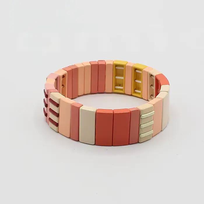 Bracelet en émail 2026, motif géométrique, long carré, coloris arc-en-ciel, bracelet porte-bonheur dopamine, accessoires