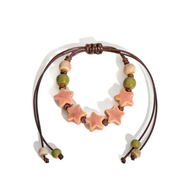 Bracelet réglable fait à la main avec pentagramme, perles en céramique, cordon de cire, bijoux pour femmes, cadeau Original, accessoire de Couple