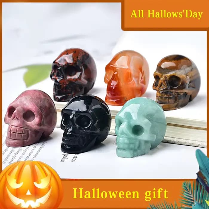 Sculpture de crâne en cristal naturel de 1 pouce, cadeau d'halloween, bijoux précieux, artisanat créatif, décoration de maison, ornement de bureau