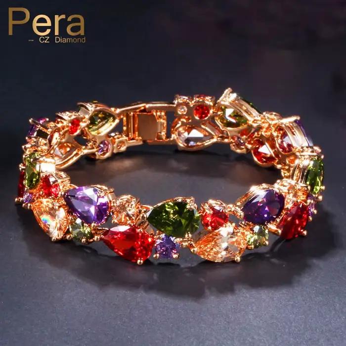 Pera luxe couleur or jaune Mona Lisa femmes Bracelets multicolore CZ zircone scintillant bracelet fête bijoux accessoires B132