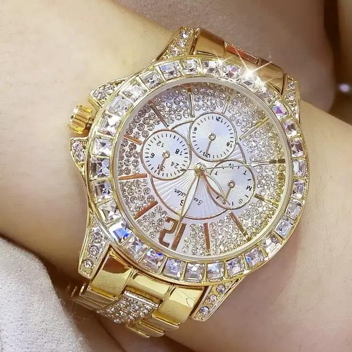 Femmes montres Quartz diamant montre de luxe haut tendance marque montre-bracelet montre de mode dames cristal bijoux montre en or Rose