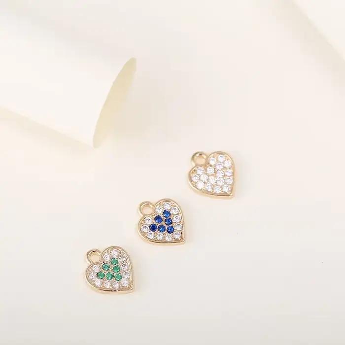 Accessoires de bijoux en laiton plaqué or 14 carats, breloques en forme de cœur, haute qualité, bricolage, 4 pièces, 8*10mm