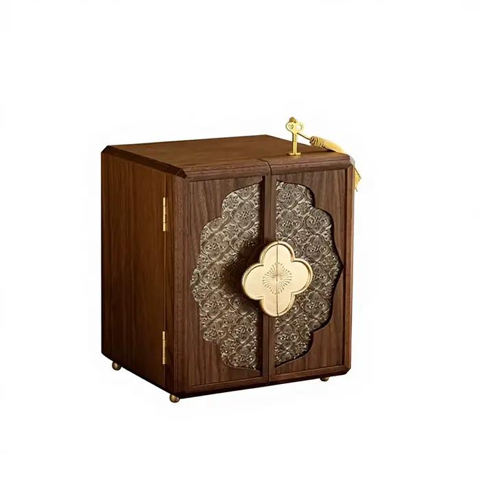 Boîte à bijoux antique en noyer avec serrure - Boîte de rangement en bois artisanale haut de gamme et exquise, et boîte à artisanat en bois