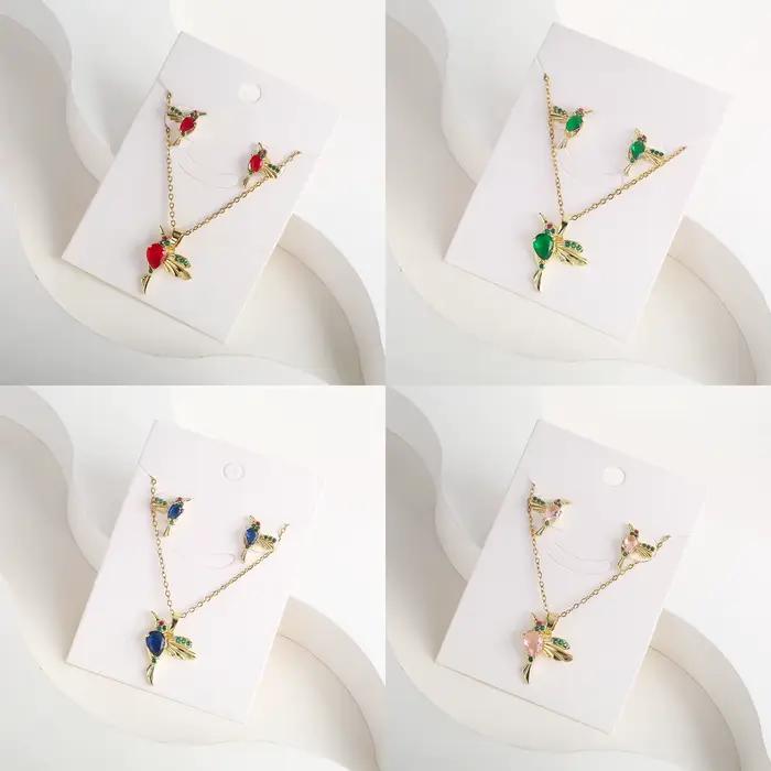 Ensemble de collier et boucles d'oreilles avec pendentif colibri en cristal classique, 7 couleurs, collier d'oiseau Animal en zircone, cadeau d'anniversaire et de mariage pour filles