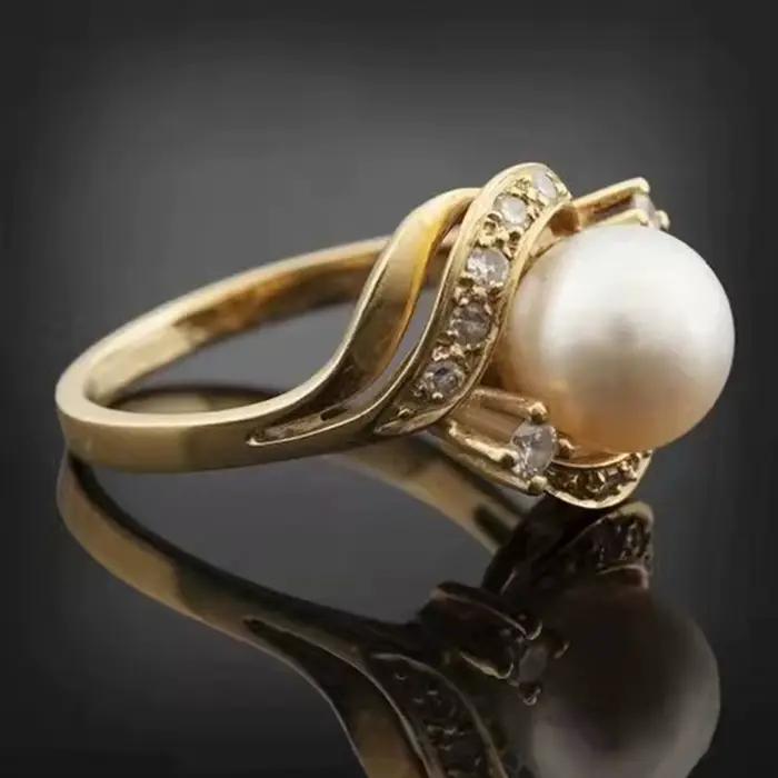 Huitan – bague en perles d'imitation gracieuse pour fiançailles, accessoires de doigt brillants et charmants pour femmes, bijoux de mariage exquis et nobles