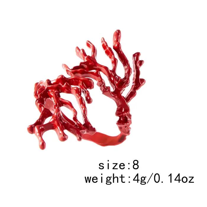 Bague en corail rouge exagérée pour femme, tendance, irrégulière, pour l'index, accessoire de main pour vacances à la plage, bijoux de mode