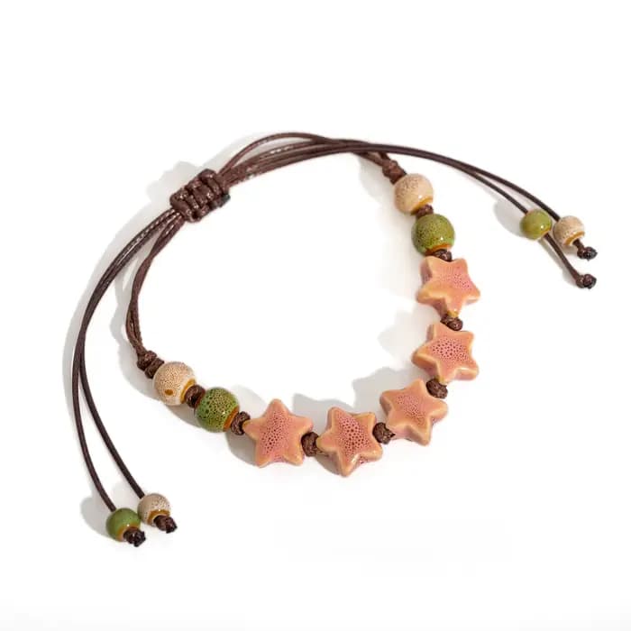 Bracelet réglable fait à la main avec pentagramme, perles en céramique, cordon de cire, bijoux pour femmes, cadeau Original, accessoire de Couple