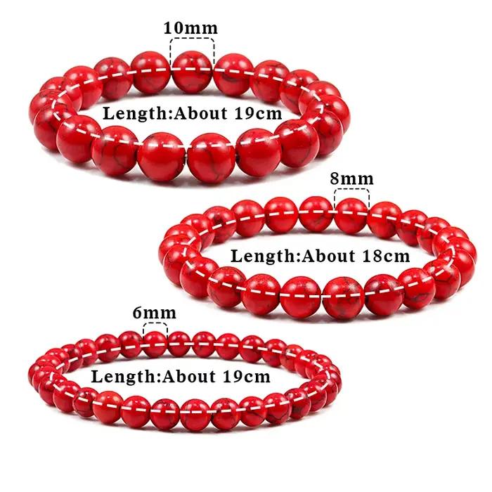 Nouveau 6mm 8mm 10mm perles rouges Bracelets classique élastique extensible pierre naturelle Bracelet Bracelet pour femmes hommes Yoga bijoux