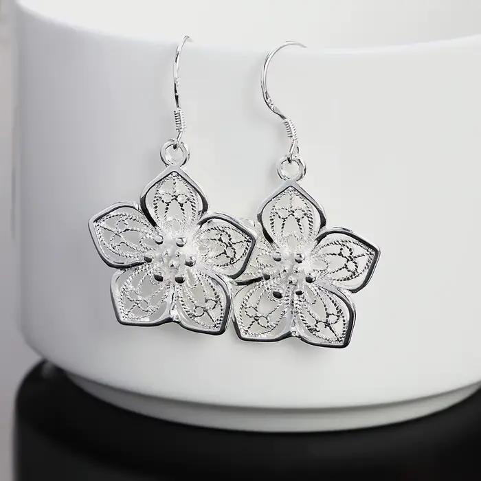 Boucles d'oreilles en argent Sterling 925 pour femmes, bijoux de haute qualité, mode rétro fleurs, cadeaux de luxe