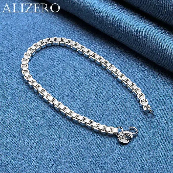 ALIZERO 925 Bracelet en argent Sterling 4mm boîte chaîne Bracelets pour femme hommes mode fête de mariage bijoux fins cadeaux