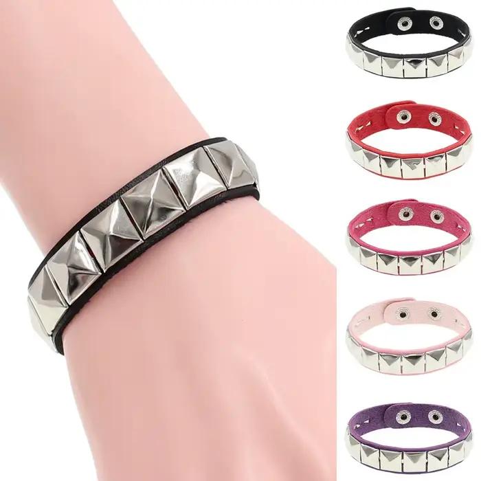 Bracelets à rivets carrés à une rangée, Punk Hip-hop, mode Rock, ouverture réglable, pour Couple, pour femmes et hommes, accessoires de bijoux