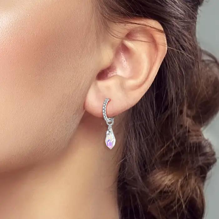 Boucles d'oreilles pendantes en argent sterling 925 avec cristal Aurora en forme de goutte d'eau et étoile pour femme, bijoux étincelants style bohème pour soirée et bal de promo