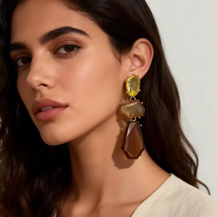 Boucles d'oreilles bohème en acrylique, boucles d'oreilles géométriques pour femmes et filles, accessoires de bijoux de fête Vintage