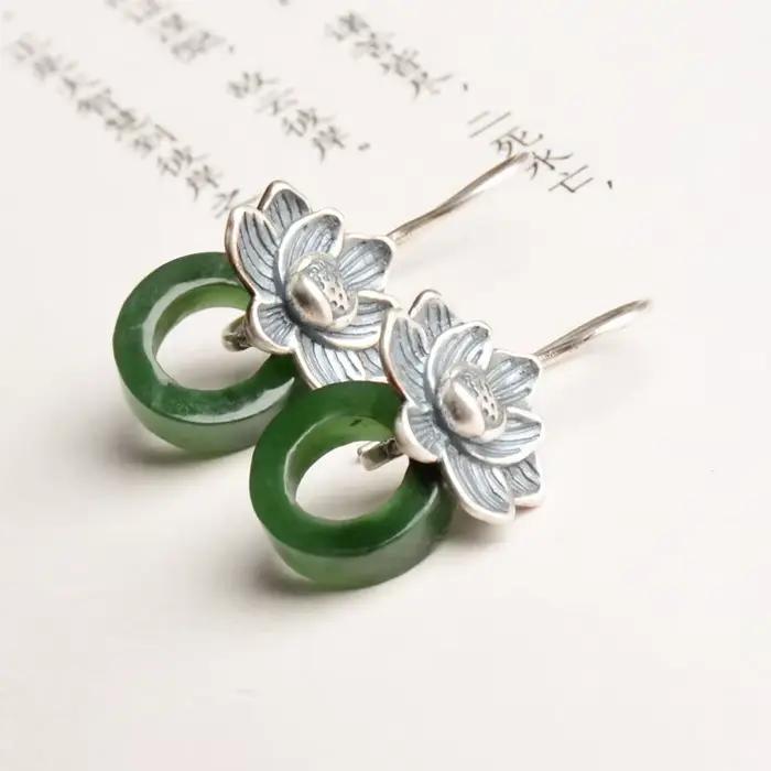 Boucles d'oreilles de styliste en jaspe hétian naturel incrusté d'argent 925 pour femmes, bijoux classiques élégants et exquis