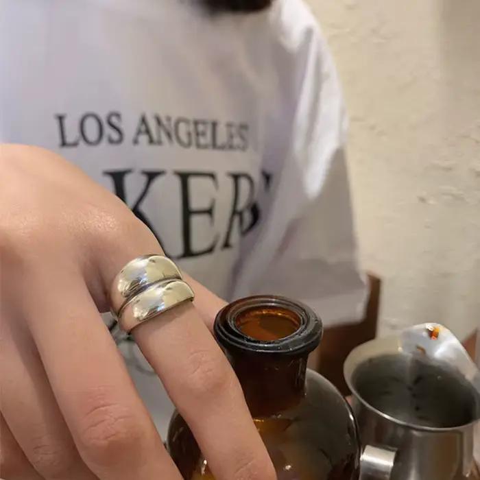 Nouvelle bague en argent sterling 925, épaisse, simple, motif vague thaïlandaise, double couche, tendance, pour couple, cadeau femme, livraison directe