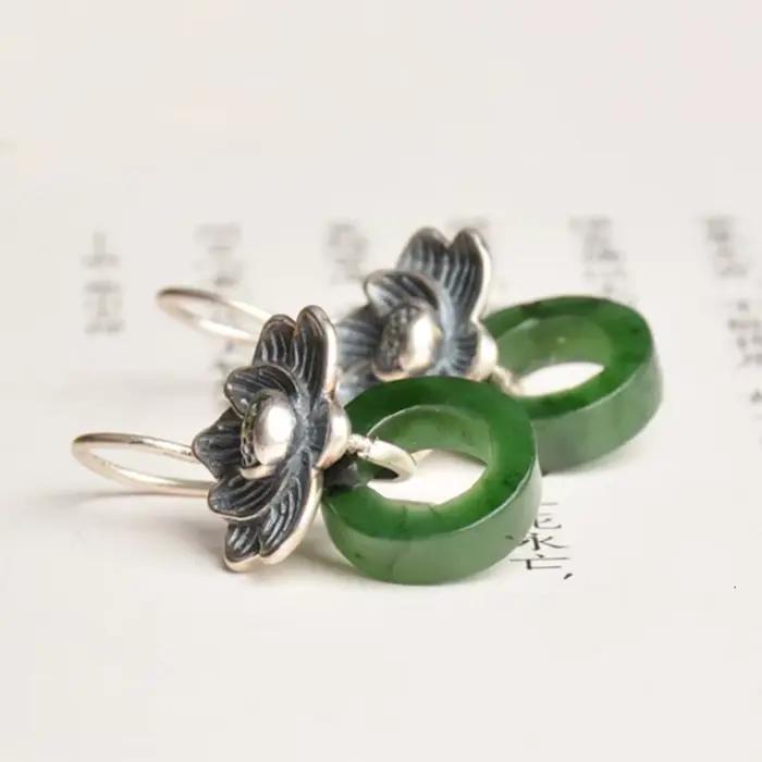Boucles d'oreilles de styliste en jaspe hétian naturel incrusté d'argent 925 pour femmes, bijoux classiques élégants et exquis