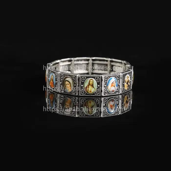Bracelet Rose catholique avec icône en forme de cœur, jésus, saint ange marie, bijoux religieux à la mode, bracelet élastique en alliage