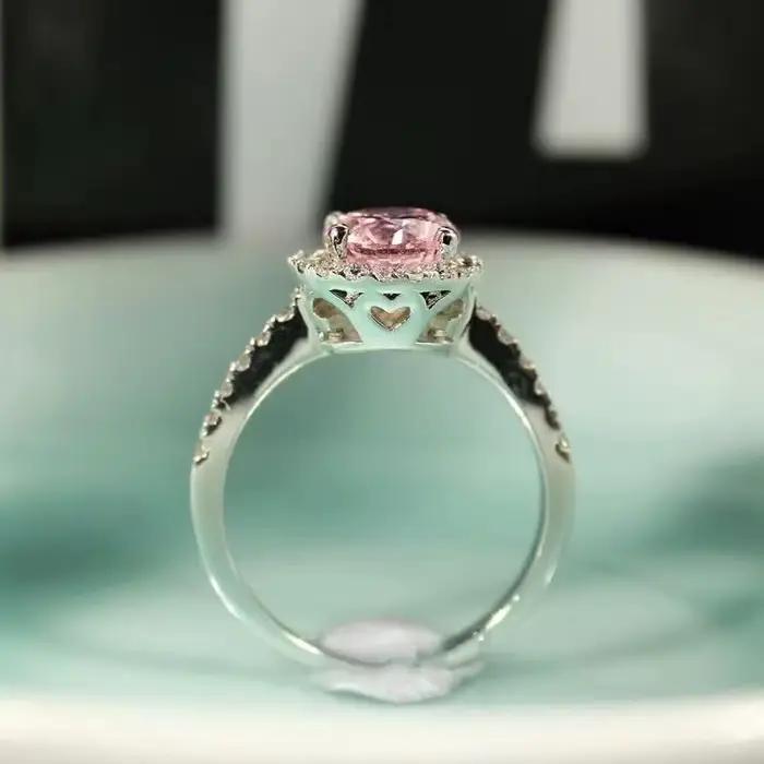 Bague de fiançailles romantique en argent incrusté de diamants roses pour femme, matiques en pierres précieuses, bijoux de mariage élégants et ajustables, à la mode