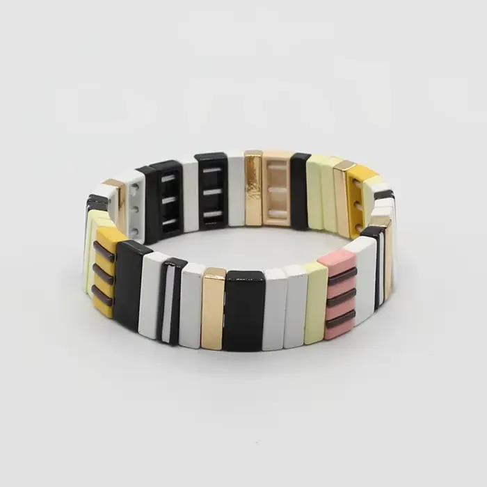 Bracelet en émail 2026, motif géométrique, long carré, coloris arc-en-ciel, bracelet porte-bonheur dopamine, accessoires