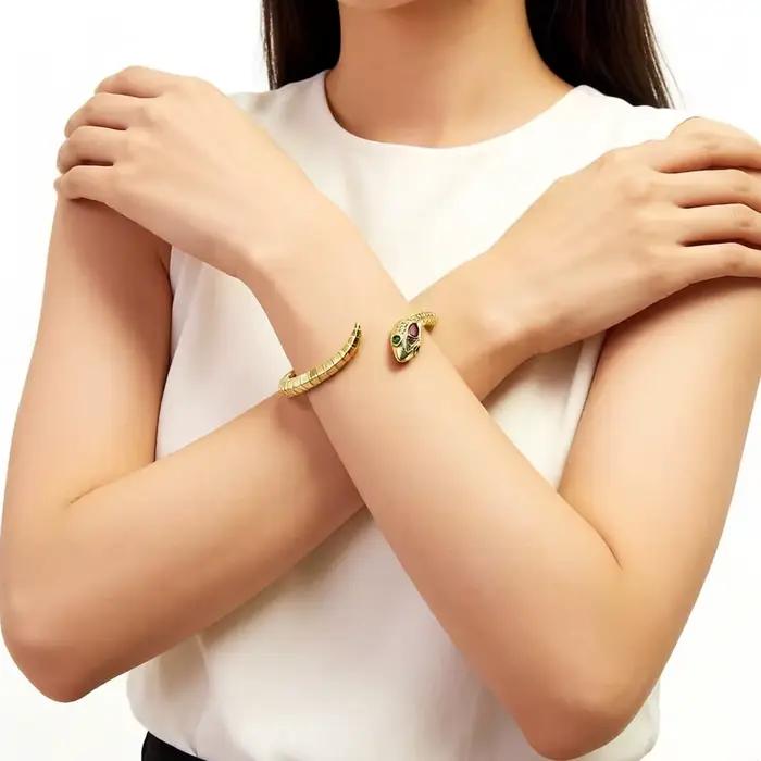 Bracelet incurvé serpent doré Europe bijoux fins bohème cadeau pour femmes été tout neuf bon Bracelet en argent massif 925