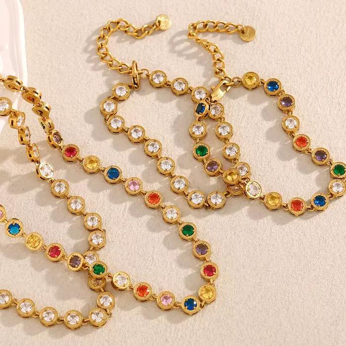 E.B.belle – collier rond de luxe multicolore en Zircon, Bracelet en acier inoxydable plaqué PVD, Style classique, bijoux de fête brillants et chics