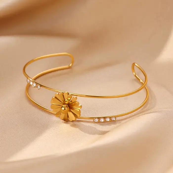 Bracelets Daisy en Zircon pour femmes, couleur or, en acier inoxydable, bracelet Daisy, bijoux esthétiques, cadeau de mariage