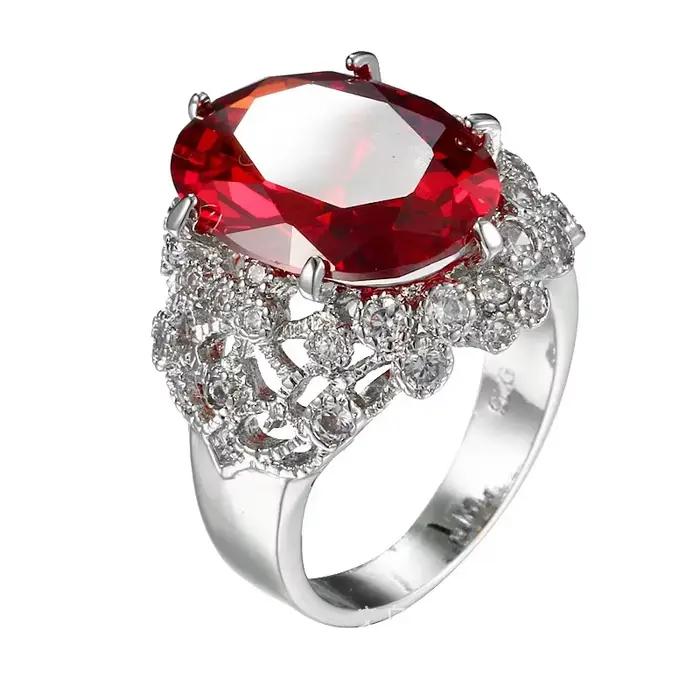 Bague de fiançailles Solitaire rouge pour femmes, bijoux en argent Sterling 925 véritable, bague en cristal pour mariage, nouvelle collection
