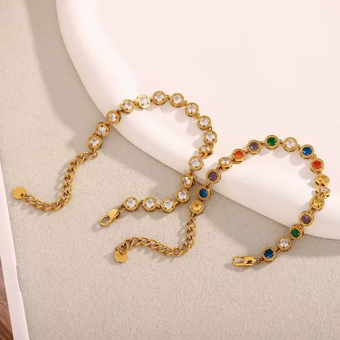 E.B.belle – collier rond de luxe multicolore en Zircon, Bracelet en acier inoxydable plaqué PVD, Style classique, bijoux de fête brillants et chics