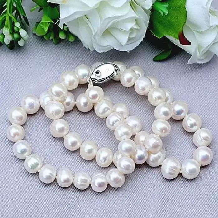 Colliers de perles naturelles 9-10mm, bijoux en perles d'eau douce, collier en argent Sterling 925 pour femmes, cadeau de fiançailles