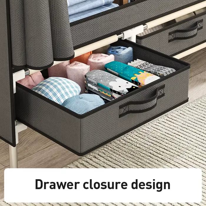 Garde-robe grill simple et durable, armoire de chambre à coucher, assemblage domestique, grande armoire, moderne, gris
