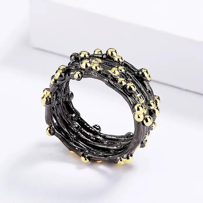 Bague Unique en or noir à pois pour femmes, bague en argent 925, multicouche, ensemble de mode, bague de mariage, cadeau