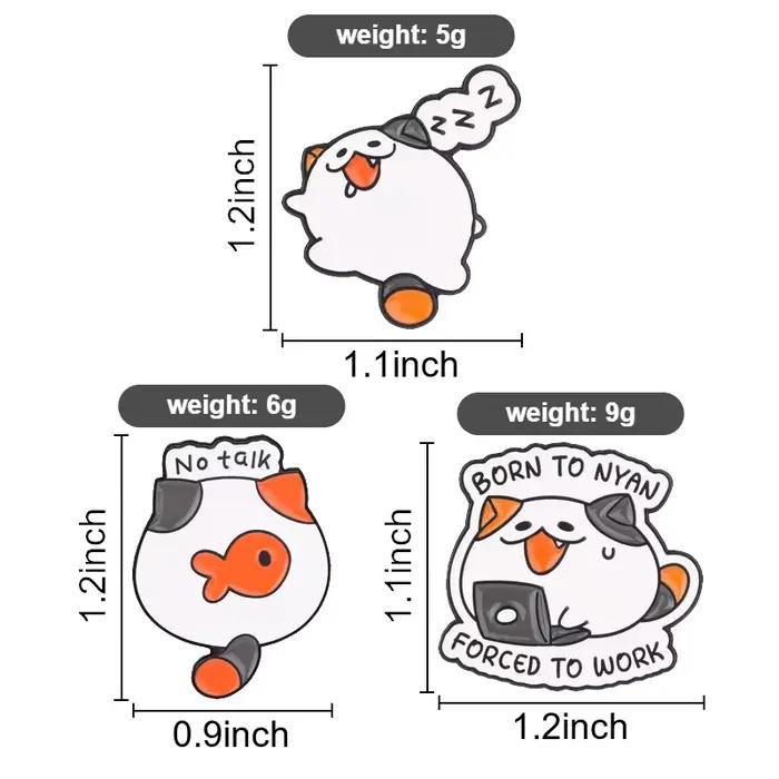 Broches en émail Chonky Cats, broches chaton paresseux Kawaii, badge de revers 'Born to Nyan Forced To Work', bijoux, cadeau pour enfants et amis