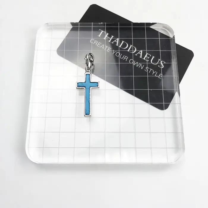Pendentif à breloque croix bleue, accessoires européens, bijoux pour femmes et hommes, cadeau en argent Sterling 925