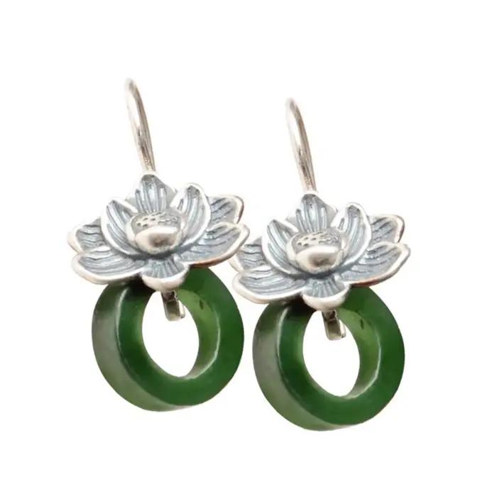 Boucles d'oreilles de styliste en jaspe hétian naturel incrusté d'argent 925 pour femmes, bijoux classiques élégants et exquis